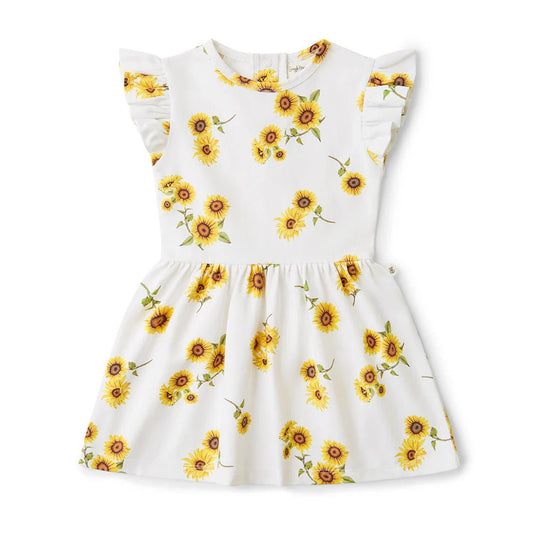 Snuggle Hunny Organic Dress With Frill - Sunflower - Aster & Ruby