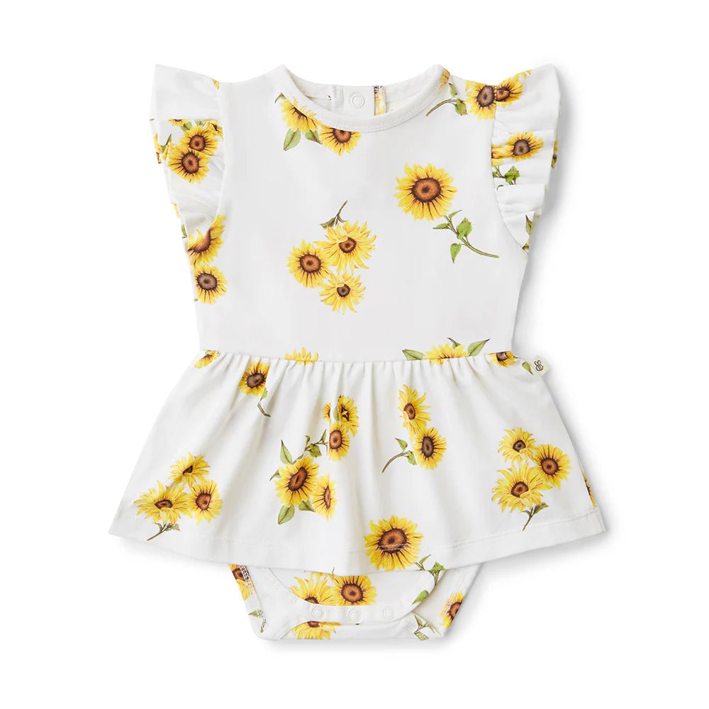 Snuggle Hunny Organic Dress With Frill - Sunflower - Aster & Ruby