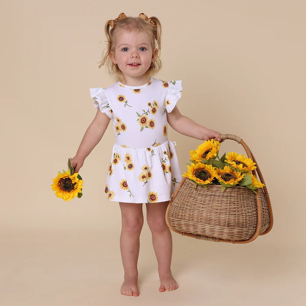 Snuggle Hunny Organic Dress With Frill - Sunflower - Aster & Ruby