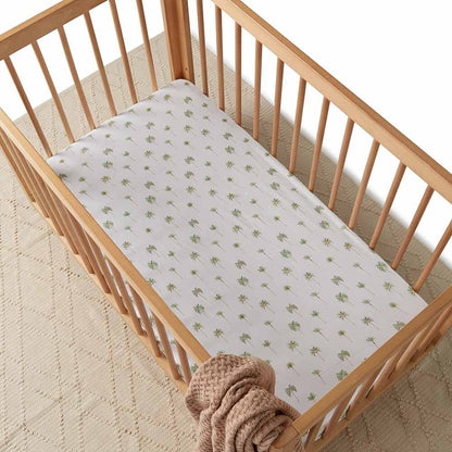 Snuggle Hunny Organic Fitted Cot Sheet - Green Palm - Aster & Ruby