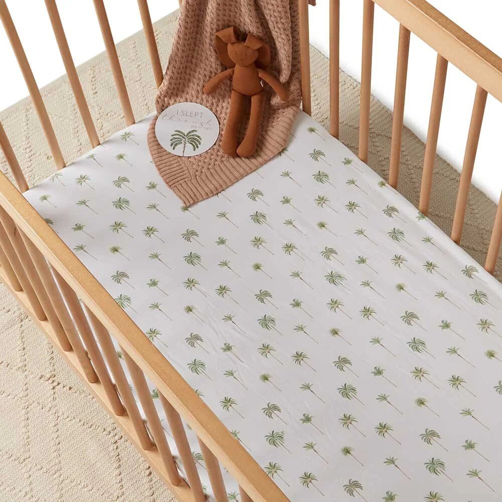 Snuggle Hunny Organic Fitted Cot Sheet - Green Palm - Aster & Ruby