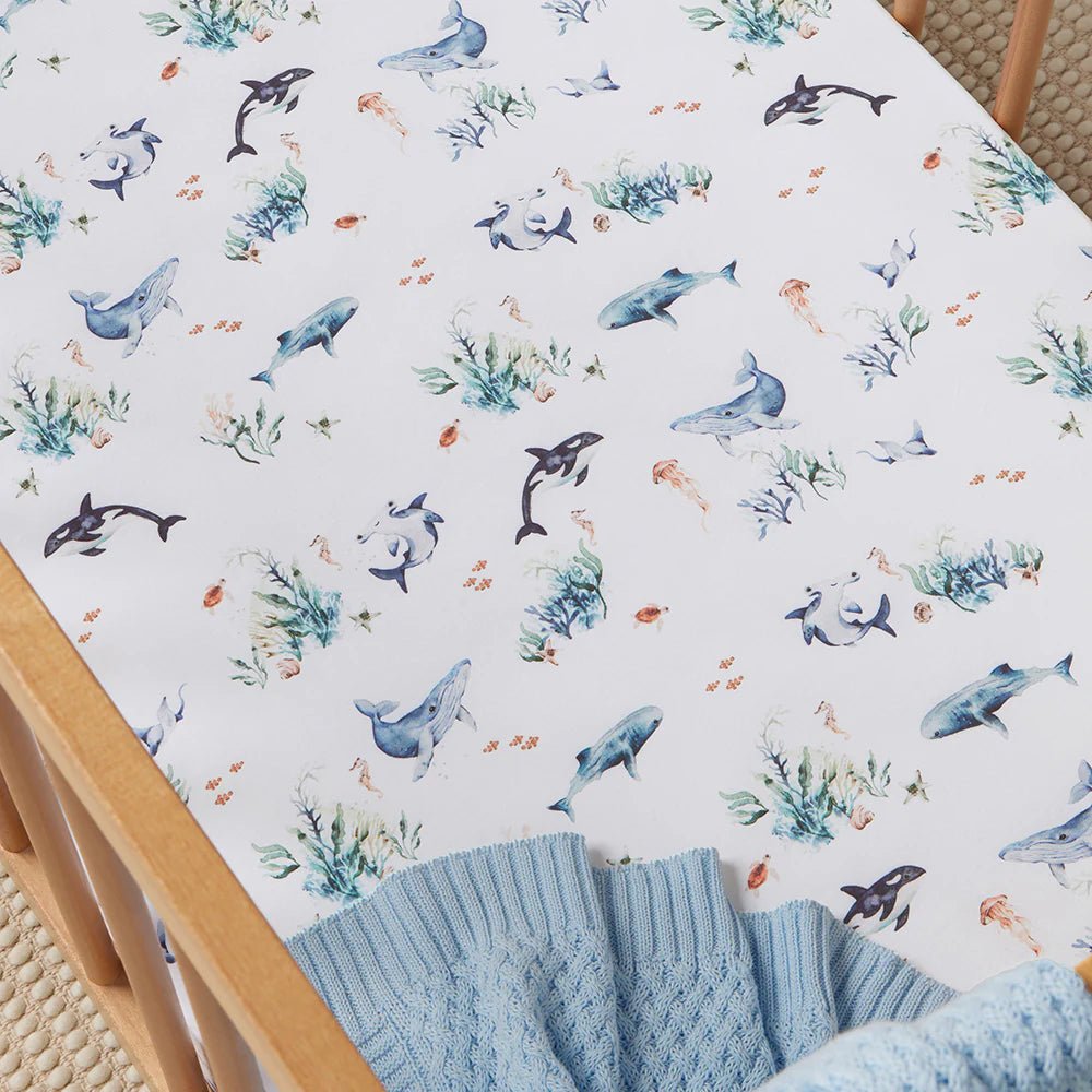 Snuggle Hunny Organic Fitted Cot Sheet - Ocean - Aster & Ruby