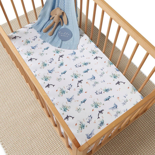 Snuggle Hunny Organic Fitted Cot Sheet - Ocean - Aster & Ruby