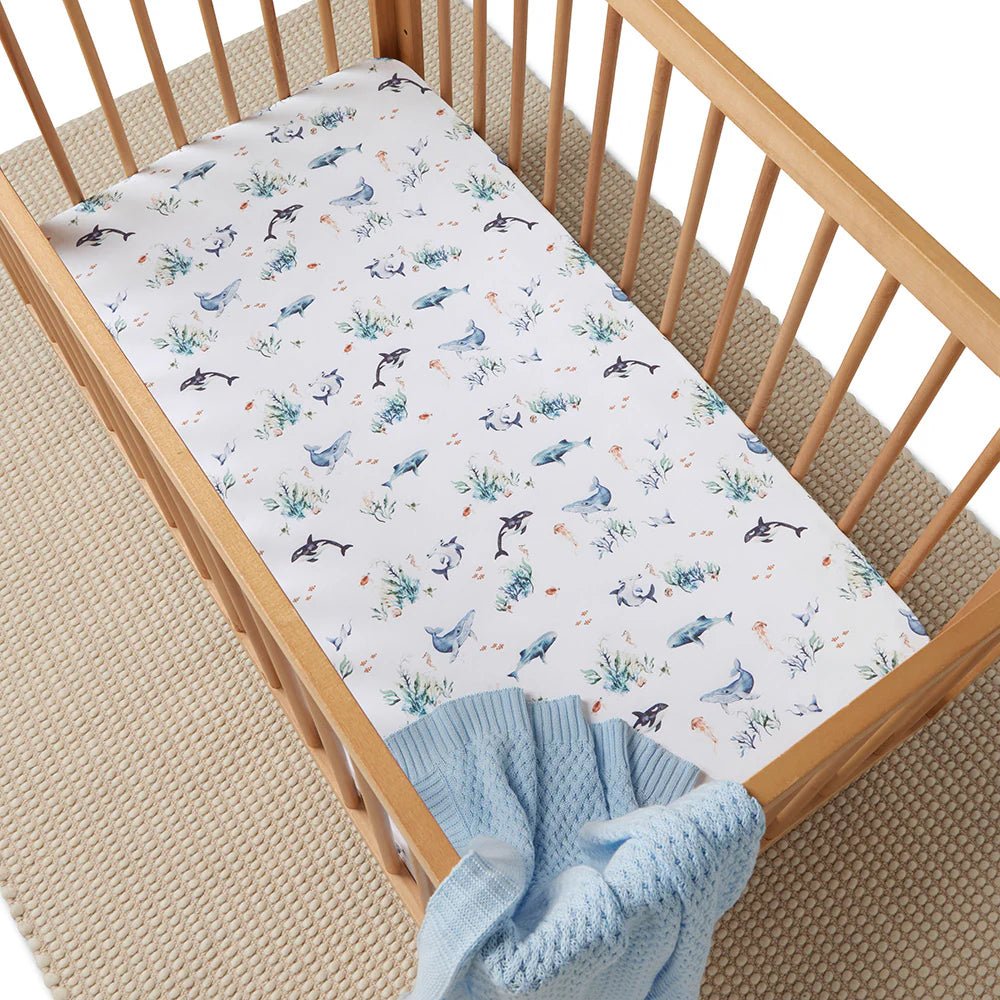 Snuggle Hunny Organic Fitted Cot Sheet - Ocean - Aster & Ruby