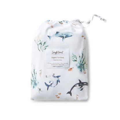 Snuggle Hunny Organic Fitted Cot Sheet - Ocean - Aster & Ruby