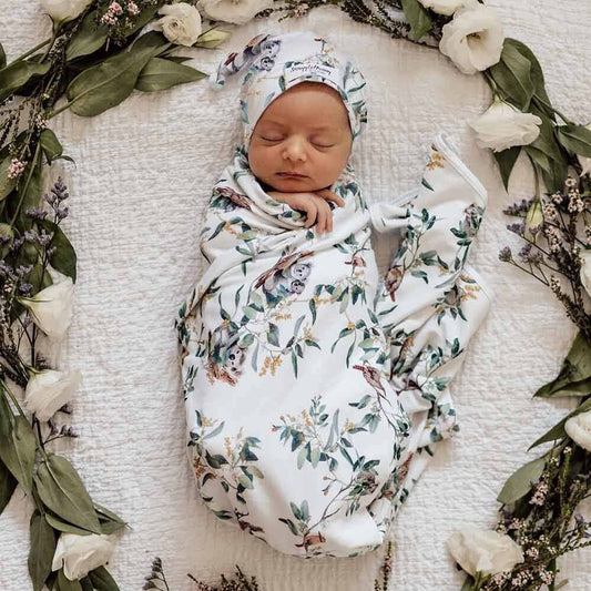 Snuggle Hunny Organic Jersey Wrap & Beanie Set - Eucalypt - Aster & Ruby