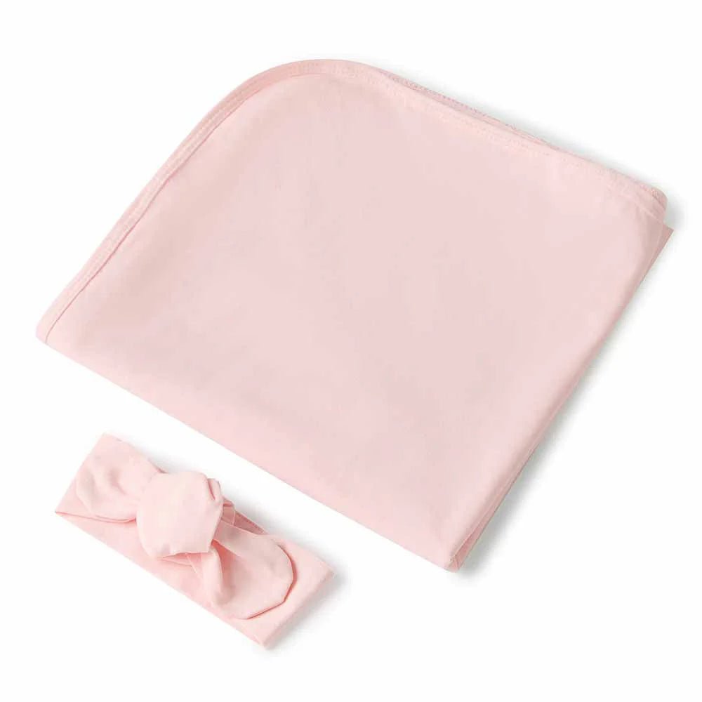 Snuggle Hunny Organic Jersey Wrap & Topknot Set - Baby Pink - Aster & Ruby