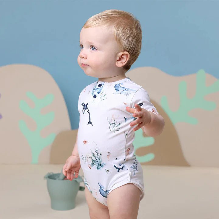 Snuggle Hunny SS Bodysuit - Ocean White - Aster & Ruby