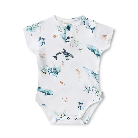 Snuggle Hunny SS Bodysuit - Ocean White - Aster & Ruby