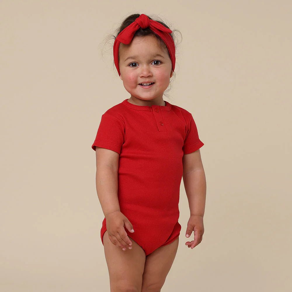 Snuggle Hunny SS Bodysuit - Red RIB - Aster & Ruby