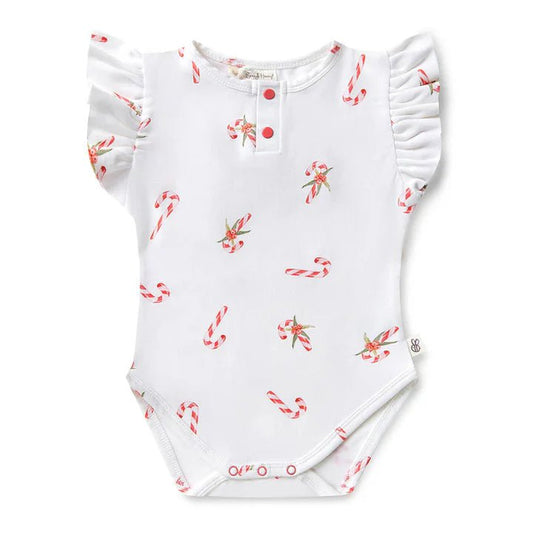 Snuggle Hunny SS Bodysuit w/ Frill - Candy Cane - Aster & Ruby