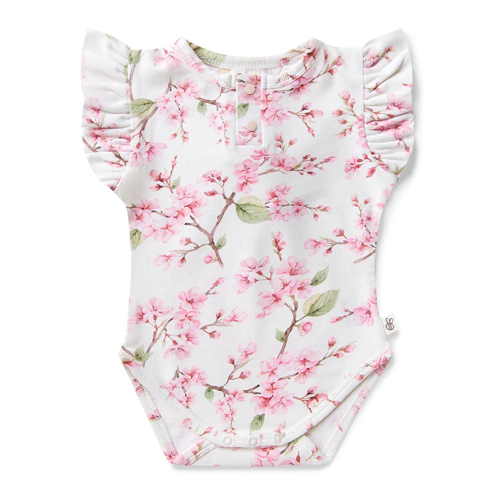 Snuggle Hunny SS Bodysuit W/ Frill - Cherry Blossom - Aster & Ruby