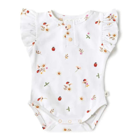 Snuggle Hunny SS Organic Bodysuit w/ Frill - Ladybug - Aster & Ruby