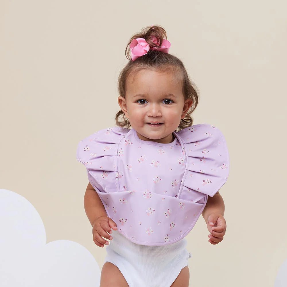 Snuggle Hunny Waterproof Snuggle Bib - Lilac Bloom Frill - Aster & Ruby