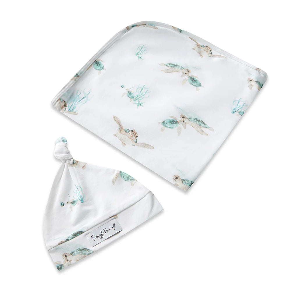 Snuggle Hunny Kids Turtle Organic Jersey Wrap & Beanie Set | Aster & Ruby
