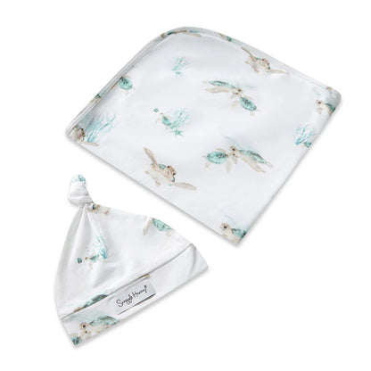 Snuggle Hunny Kids Turtle Organic Jersey Wrap & Beanie Set | Aster & Ruby