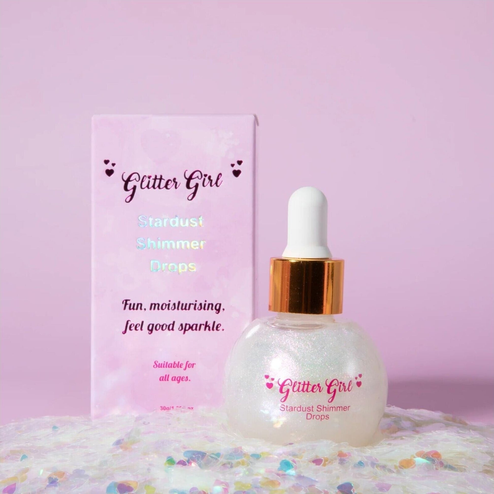 Stardust Shimmer Drops – Pink-Pearl Glow for Face & Body – children's product by Glitter Girl | Aster & Ruby