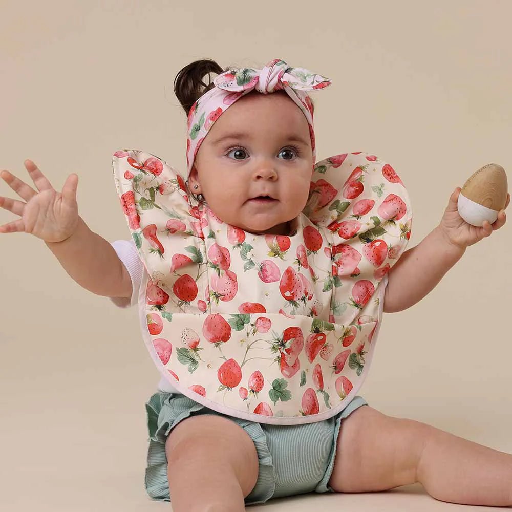 Strawberry Frill Snuggle Bib - Aster & Ruby