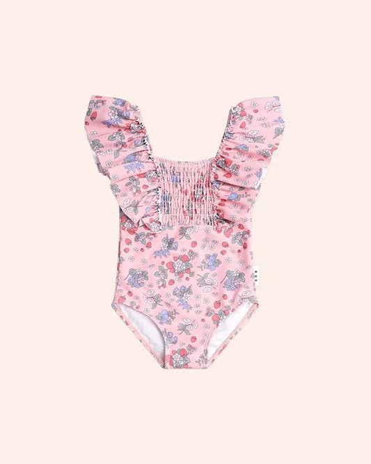 Strawberry Garden Shirred Swimsuit - Aster & Ruby