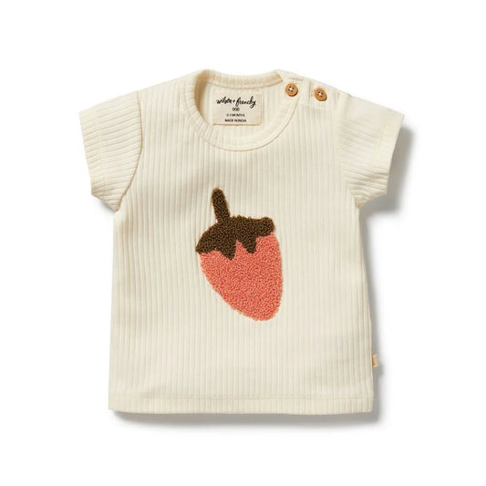 Strawberry Kisses Embroidered Organic Tee - Aster & Ruby