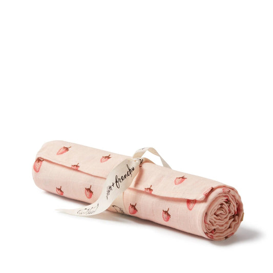 Strawberry Kisses Organic Muslin - Aster & Ruby