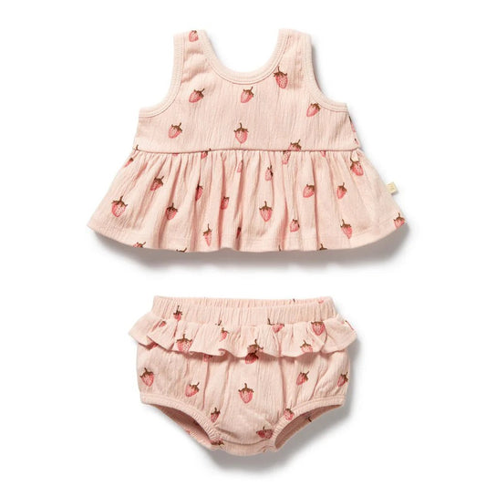 Strawberry Kisses Organic Ruffle Set - Aster & Ruby