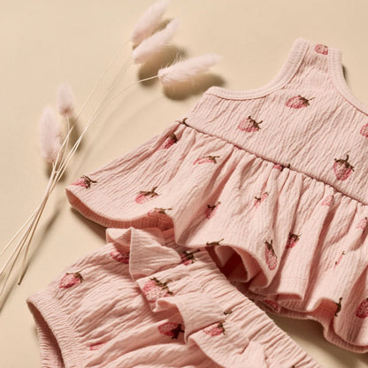 Strawberry Kisses Organic Ruffle Set - Aster & Ruby