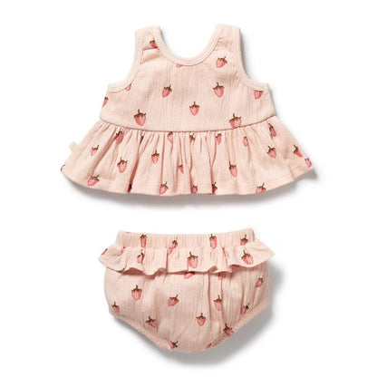 Strawberry Kisses Organic Ruffle Set - Aster & Ruby