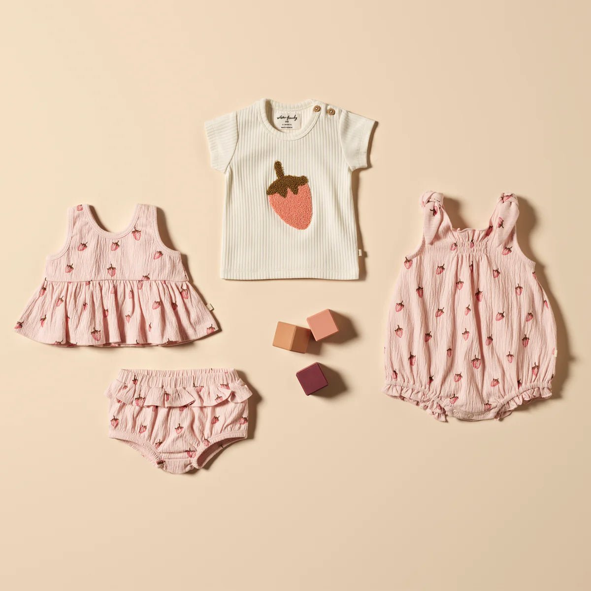 Strawberry Kisses Organic Ruffle Set - Aster & Ruby