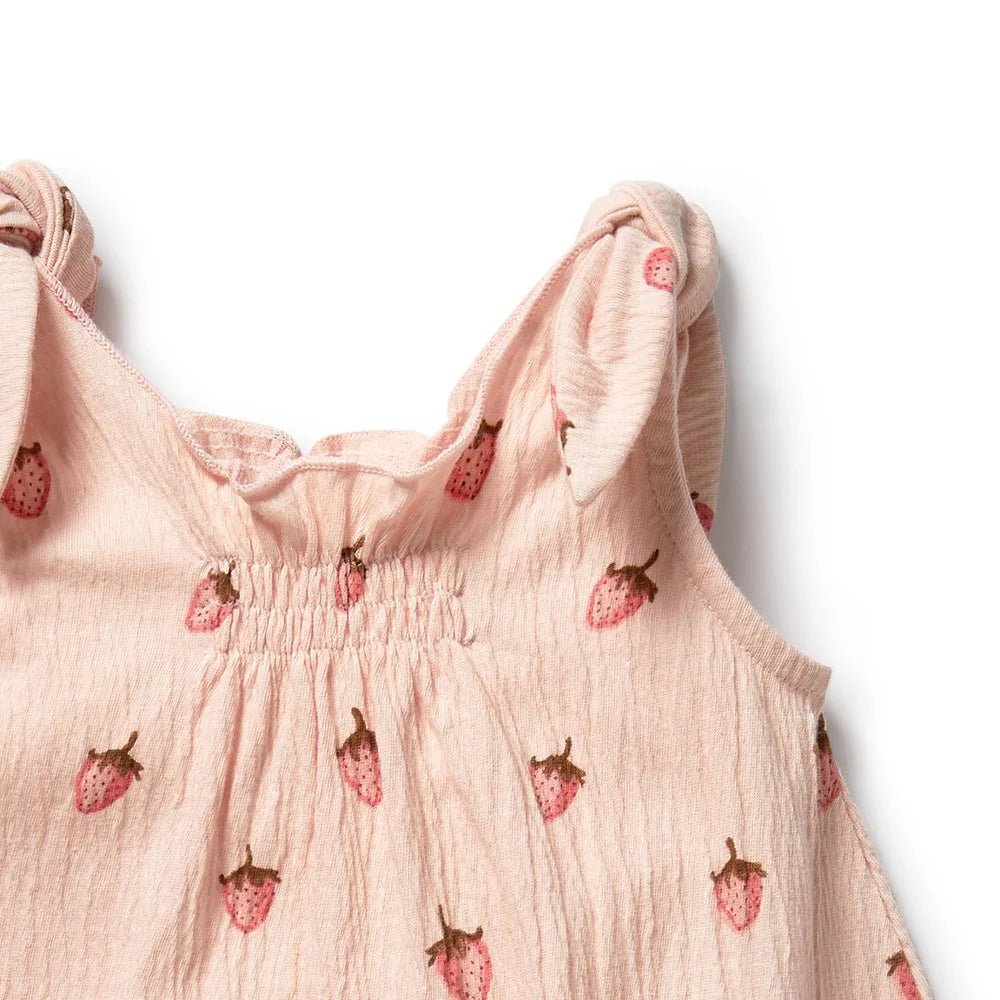 Strawberry Kisses Organic Tie Playsuit - Aster & Ruby