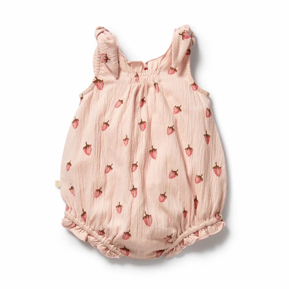 Strawberry Kisses Organic Tie Playsuit - Aster & Ruby
