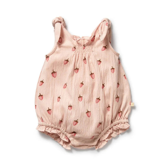 Strawberry Kisses Organic Tie Playsuit - Aster & Ruby