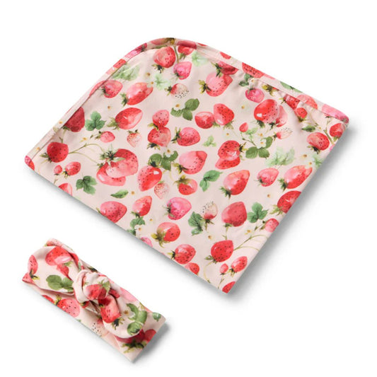 Strawberry Organic Jersey Wrap & Topknot Set - Aster & Ruby