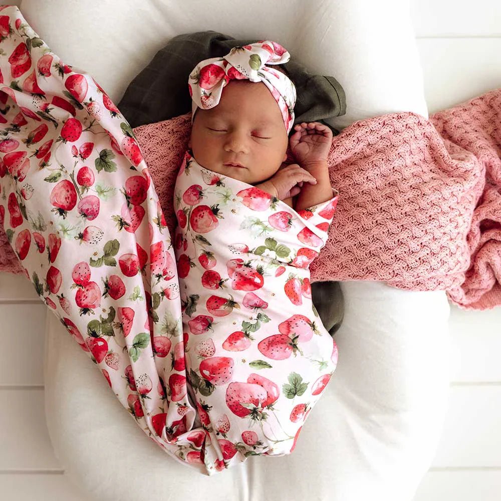 Strawberry Organic Jersey Wrap & Topknot Set - Aster & Ruby