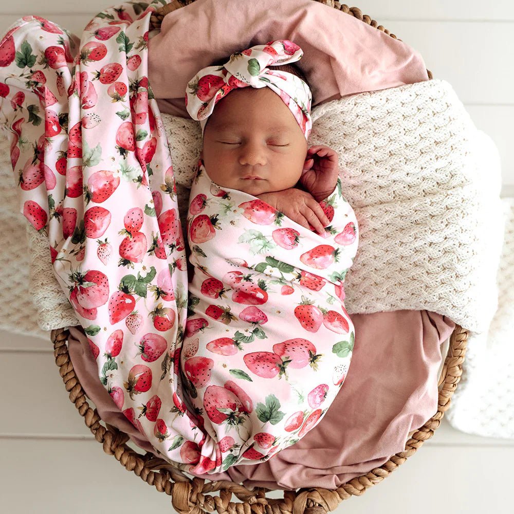 Strawberry Organic Jersey Wrap & Topknot Set - Aster & Ruby