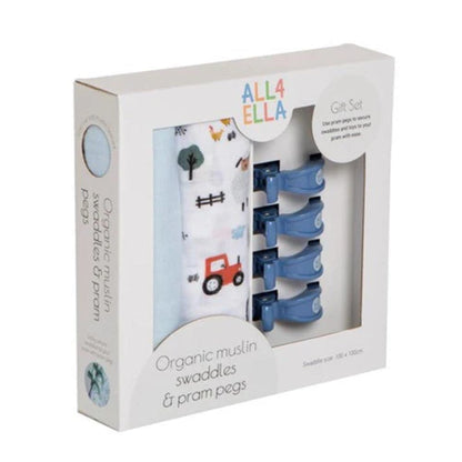 Swaddle 2pk & Pegs Gift set- Barnyard