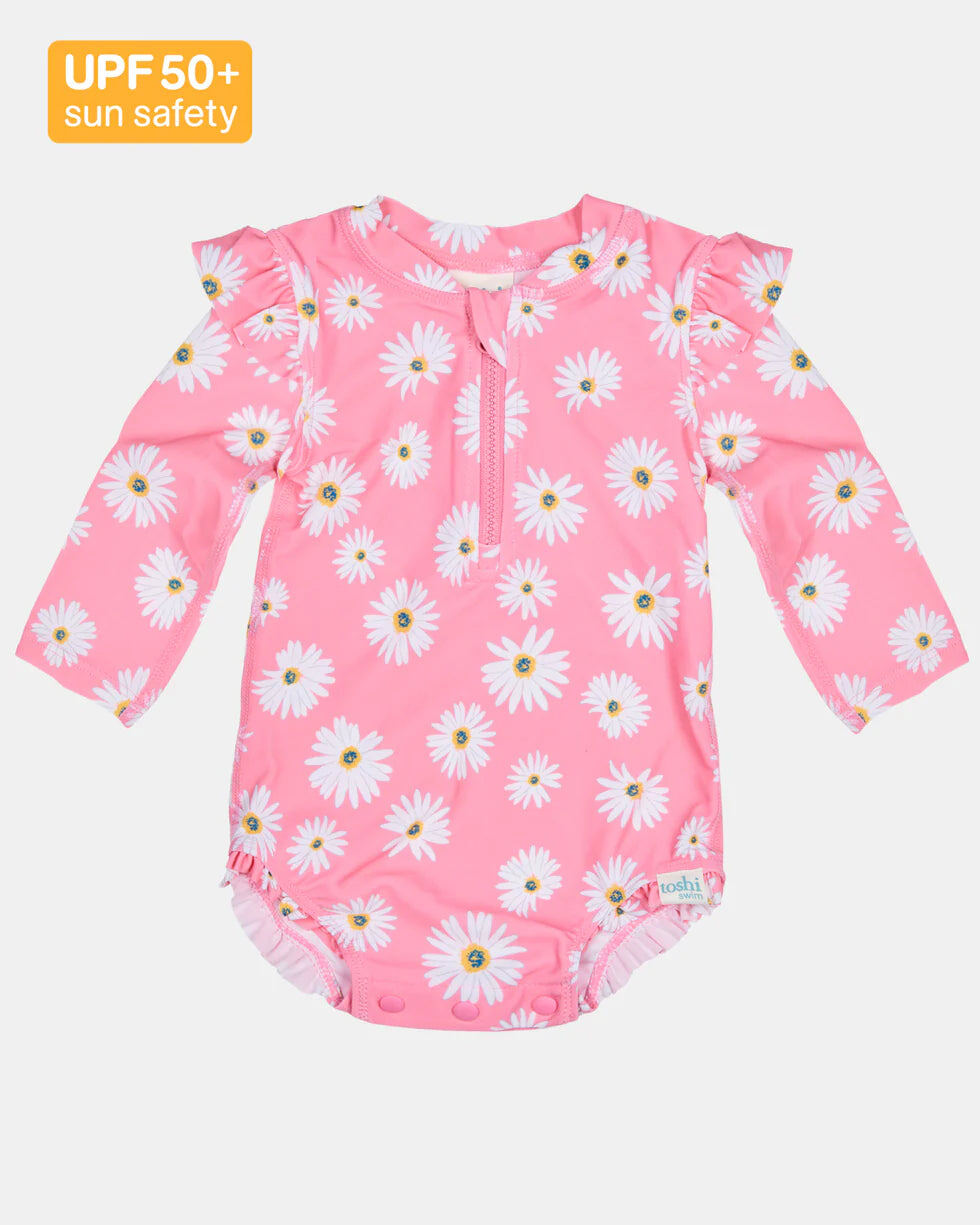 Toshi swim – Swim Onesie L/S Ripple Daisy Watermelon from Aster & Ruby