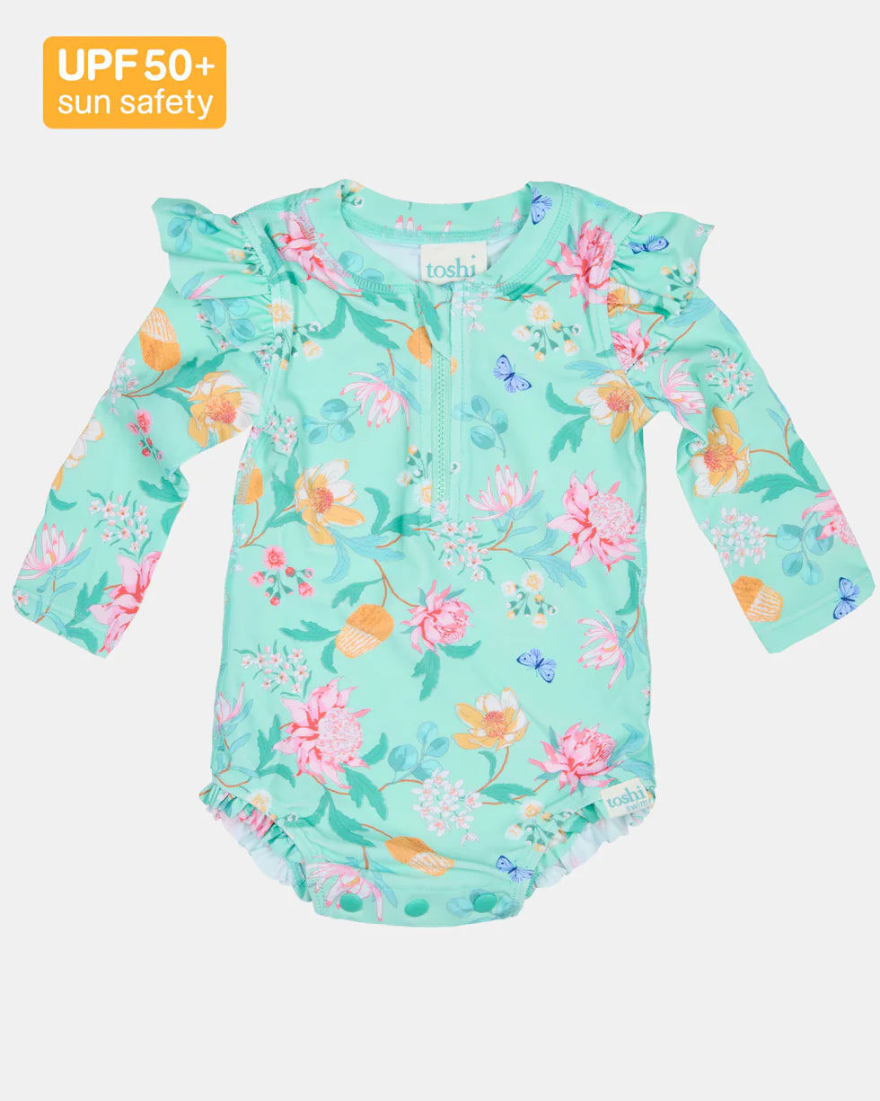 Toshi swim – Swim Onesie L/S Ripple Waratah Mint from Aster & Ruby