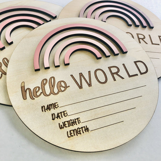 Timber Tinkers Hello World Rainbow Birth Announcement Pretty Pinks - Aster & Ruby