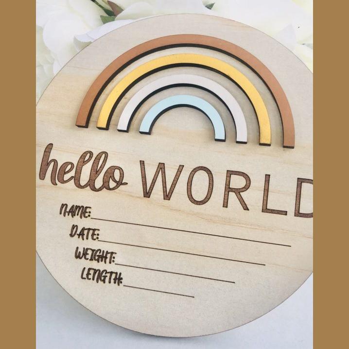 Timber Tinkers Hello World Rainbow Birth Announcement Sorbet - Aster & Ruby