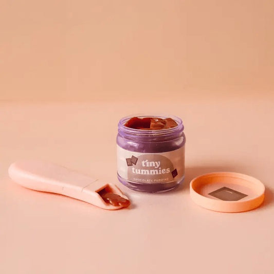 Tiny Tummies Chocolate Pudding Food Jar & Spoon Set-Aster & Ruby