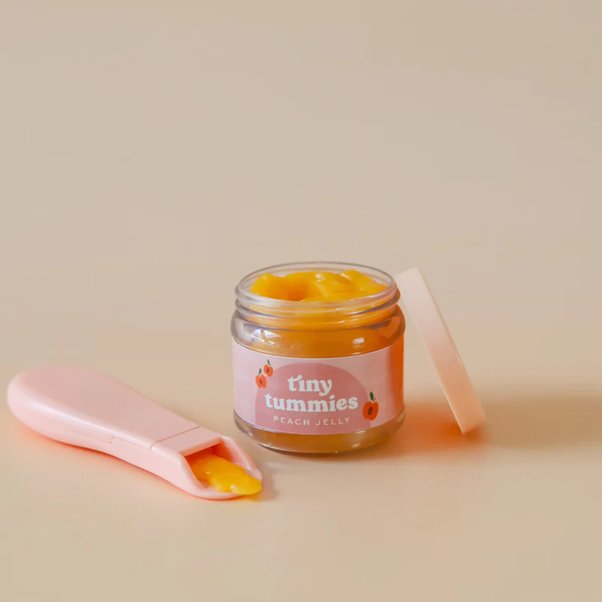 Tiny Tummies Peach Jelly Food Jar & Spoon Set-Aster & Ruby