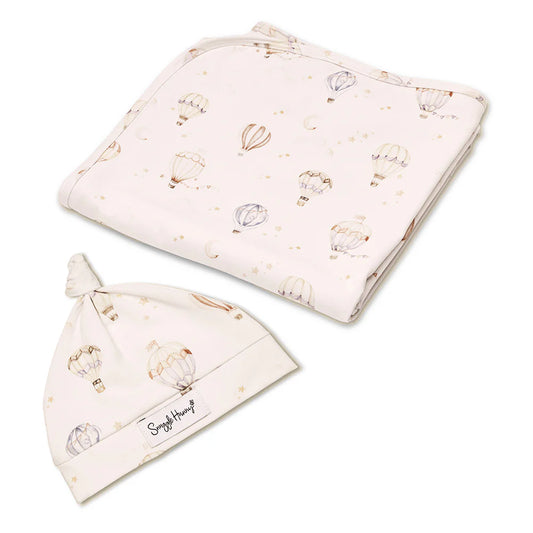 Up & Away Organic Jersey Wrap & Beanie Set