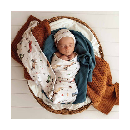 Vintage Cars Organic Jersey Wrap & Beanie Set - Aster & Ruby