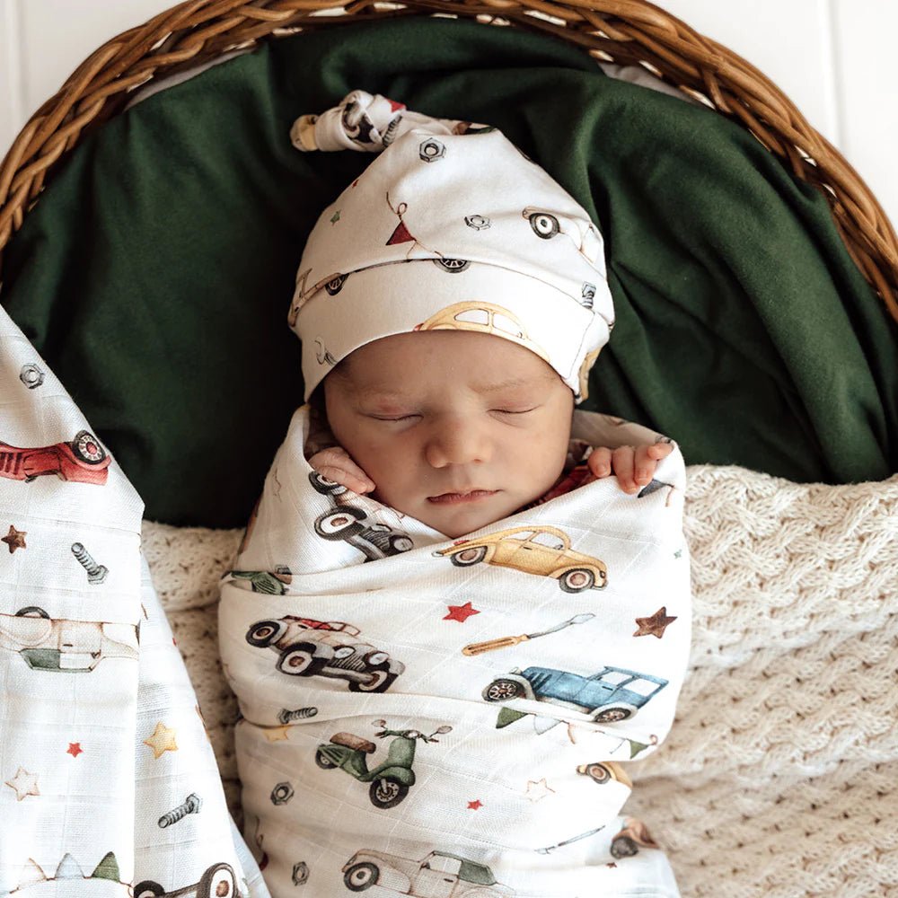 Vintage Cars Organic Muslin Wrap - Aster & Ruby