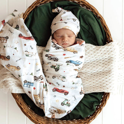 Vintage Cars Organic Muslin Wrap - Aster & Ruby
