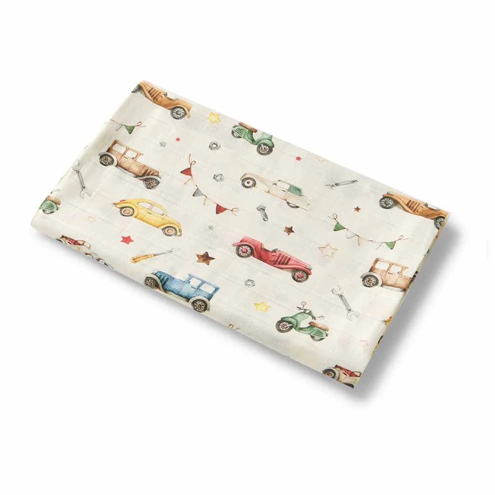 Vintage Cars Organic Muslin Wrap - Aster & Ruby