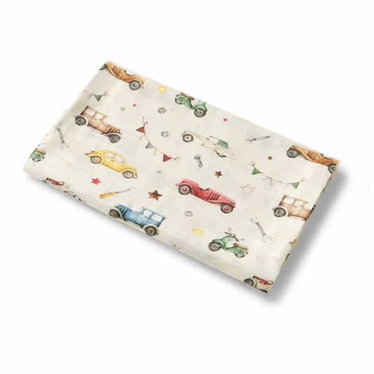 Vintage Cars Organic Muslin Wrap - Aster & Ruby