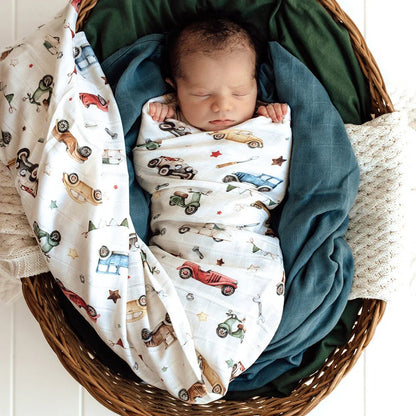 Vintage Cars Organic Muslin Wrap - Aster & Ruby