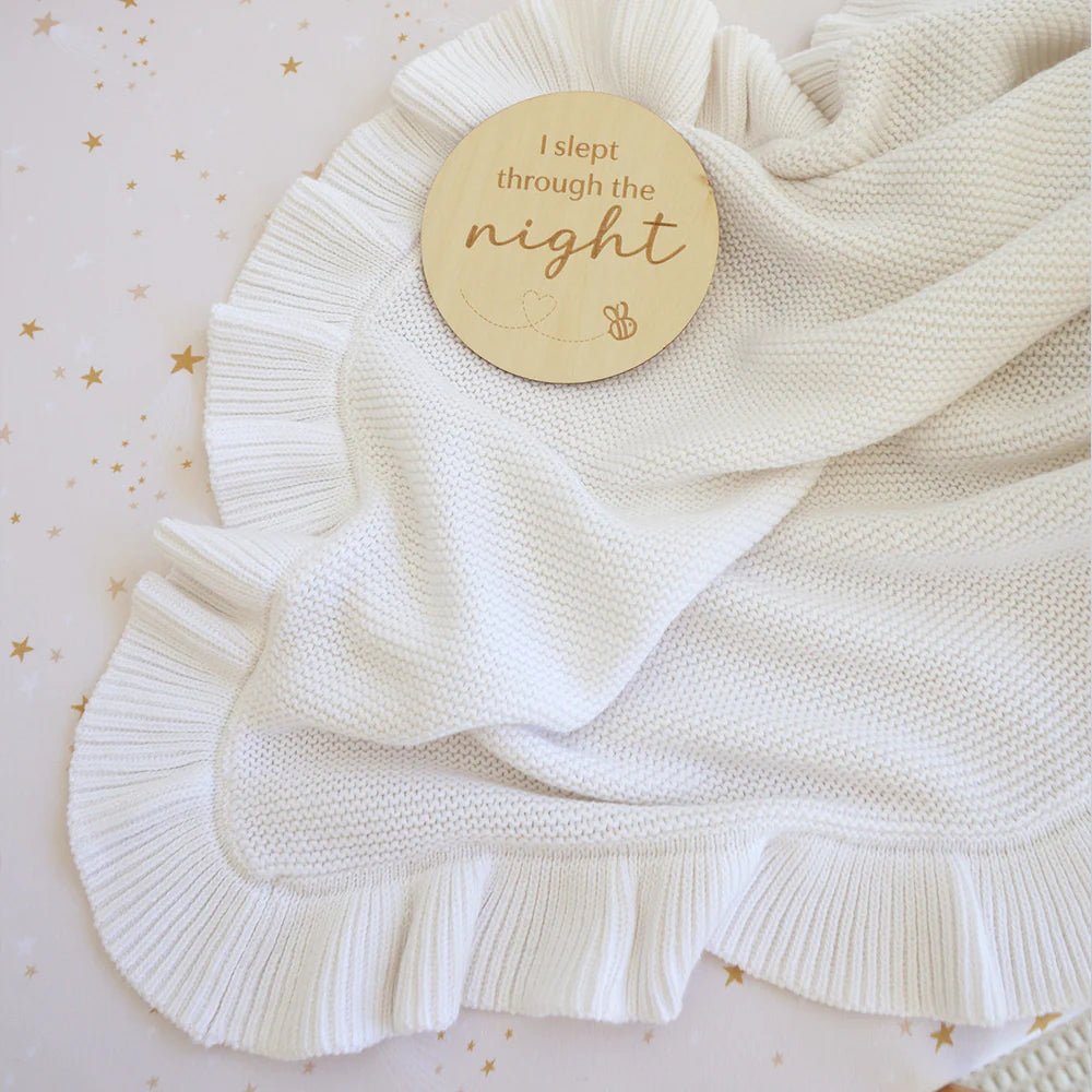 White Ruffle Knit Organic Baby Blanket